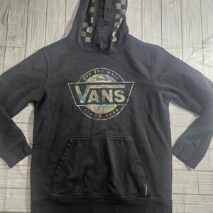 Vans Youth Hoodie Full Zip Sweatshirt  Large Black Logo Hooded Camo Trim